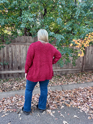 Cabernet Long Sleeve Popcorn Sweater Cardigan with Pockets