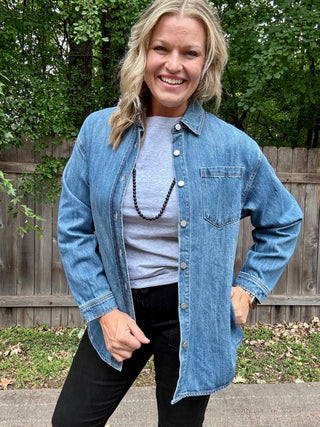 Risen Oversized Denim Shacket with Pockets