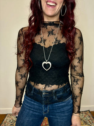 Black Long Sleeve Sheer Lace Top