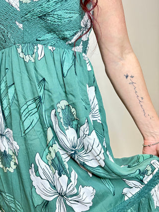 V-Neck Maxi Dress with Lace Trim