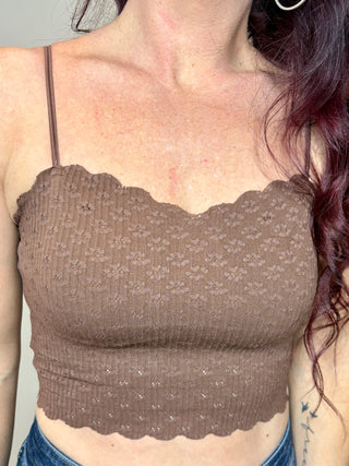 Brown Seamless Double Strap Lace Bralette