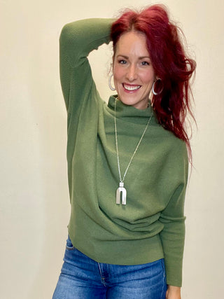 Light Olive Dolman Sleeve Mock Neck Sweater