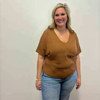 Camel Short Sleeve V-Neck Dolman