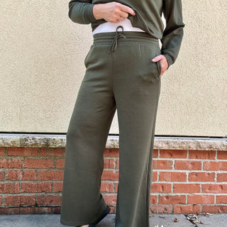 Olive Crew Neck Pullover and Pants Set