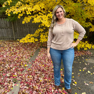 Ribbed Henley Long Sleeve Knit Top