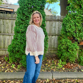 Cabernet Two Tone Crew Neck Sweater