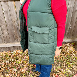 Green Long Puffer Vest