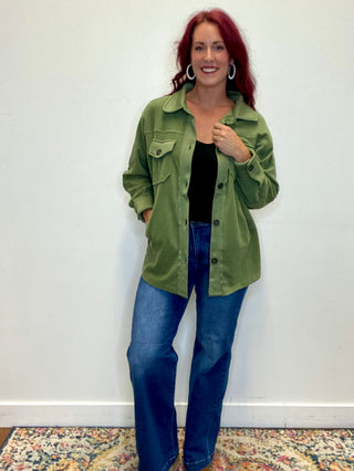 Olive Oversized Fleece Shacket