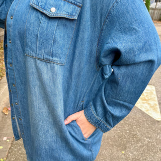 Risen Medium Wash Oversized Denim Shirt