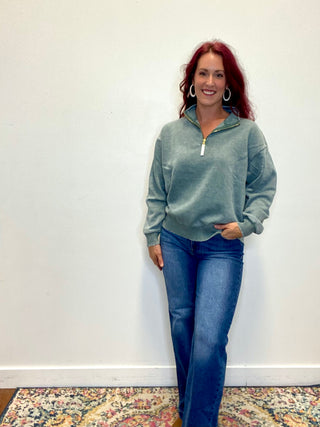 Ash Jade Acid Wash Fleece Half Zip Sweatshirt