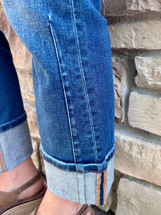 Risen High Rise Straight Cuffed Hem Stretchy Jean