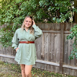 Risen Sage Green Linen Dress