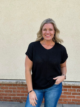 Black Center Seam Short Sleeve Sweater