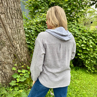 Grey Ribbed Hooded Shacket