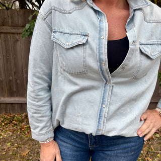 Risen Light Wash Denim Button Up Shirt