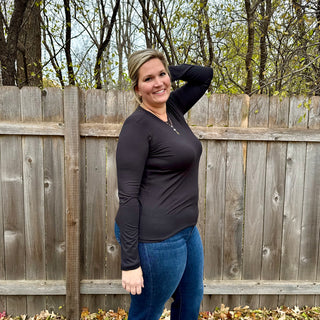 Black Basic Round Neck Long Sleeve
