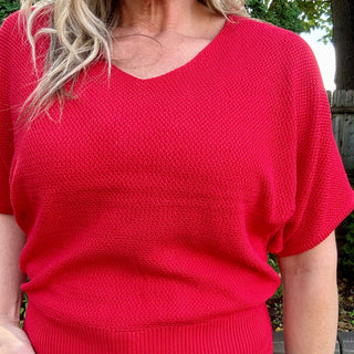 Ruby Short Sleeve V-Neck Dolman Sweater