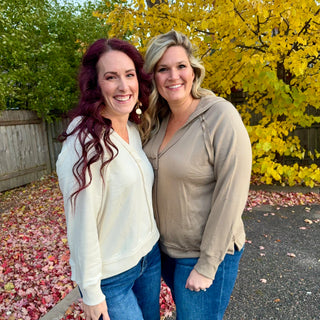 Light Olive Hooded V-Neck Long Sleeve