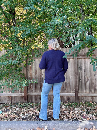 Navy Waffle Knit Open Cardigan Sweater