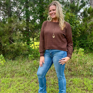 Double Front Seam Round Neck Sweater