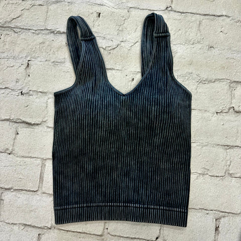 Ash Black Ribbed Tank with Removable Pads