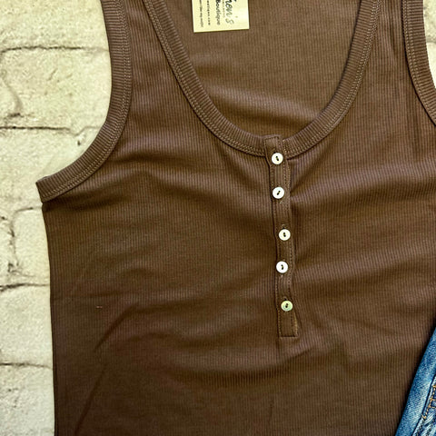 Brown Ribbed Henley Tank