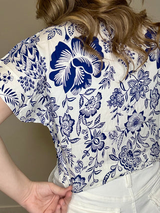 Short Sleeve Tie Waist Blouse