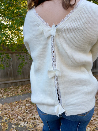 Bow Back Accent V-Neck Sweater Top