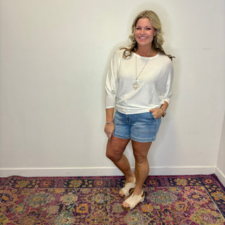 Ivory Ribbed 3/4 Sleeve Dolman Top