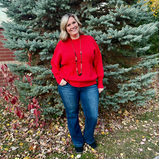 Red Oversized Sweater with Side Slit
