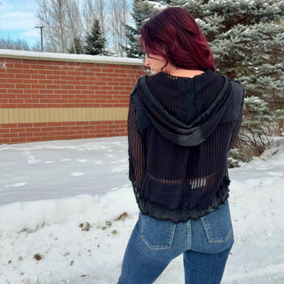 Black Button Up Hoodie Top