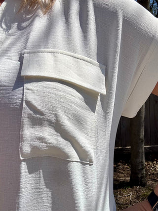 Split Neck Short Sleeve with Back Buttons