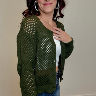 Olive Crochet Cardigan Sweater
