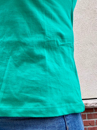 Kelly Green  Round Neck Folded Sleeve Tee