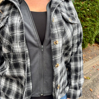 Double Lined Plaid Hooded Zip Up