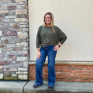 Olive Ribbed Dolman Long Sleeve
