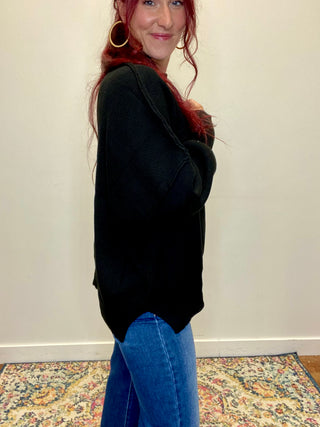 Black Side Slit Oversized Sweater