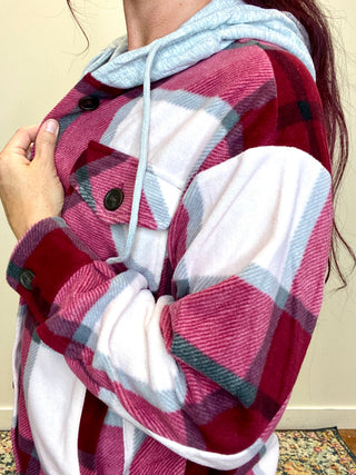 Cabernet Plaid Hooded Fleece Shacket