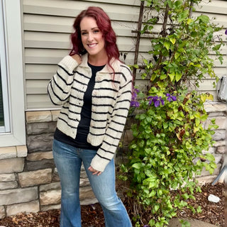 Striped Collared Button Up Cardigan