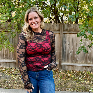 Black Lace Sheer Long Sleeve Top