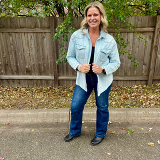 Risen Light Wash Denim Button Up Shirt