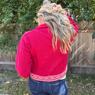 Graphic Knit Sweater Zip Up Cardigan