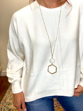 Ivory Front Seam Round-Neck Sweater