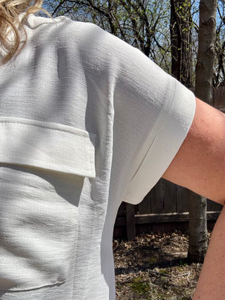 Split Neck Short Sleeve with Back Buttons