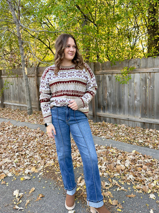 Fair Isle Pattern Knit Sweater