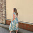 Floral Print Midi Dress with Front Zipper and Smocked Waist