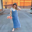 Denim Overall Maxi Dress with Front Pockets