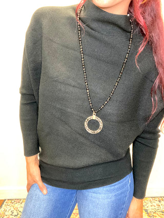 Black Dolman Sleeve Mock Neck Sweater