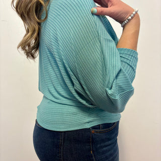Dusty Teal Ribbed 3/4 Sleeve Dolman Top