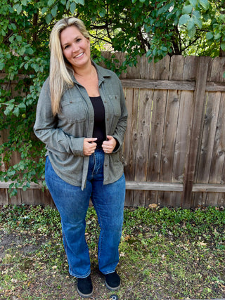 Olive Stretch Solid Button Up